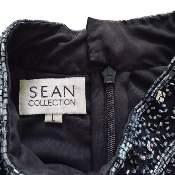 Sean Black Blue Beaded Silk High Neck Sleeveless Evening Formal Top Large NEW - Picture 3 of 15